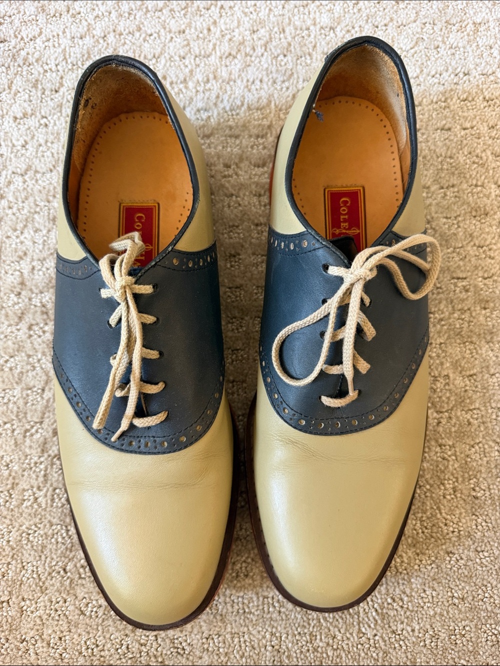 Vintage Cole Haan Country Two-Tone Leather Saddle Oxfords in Navy and Cream 5693